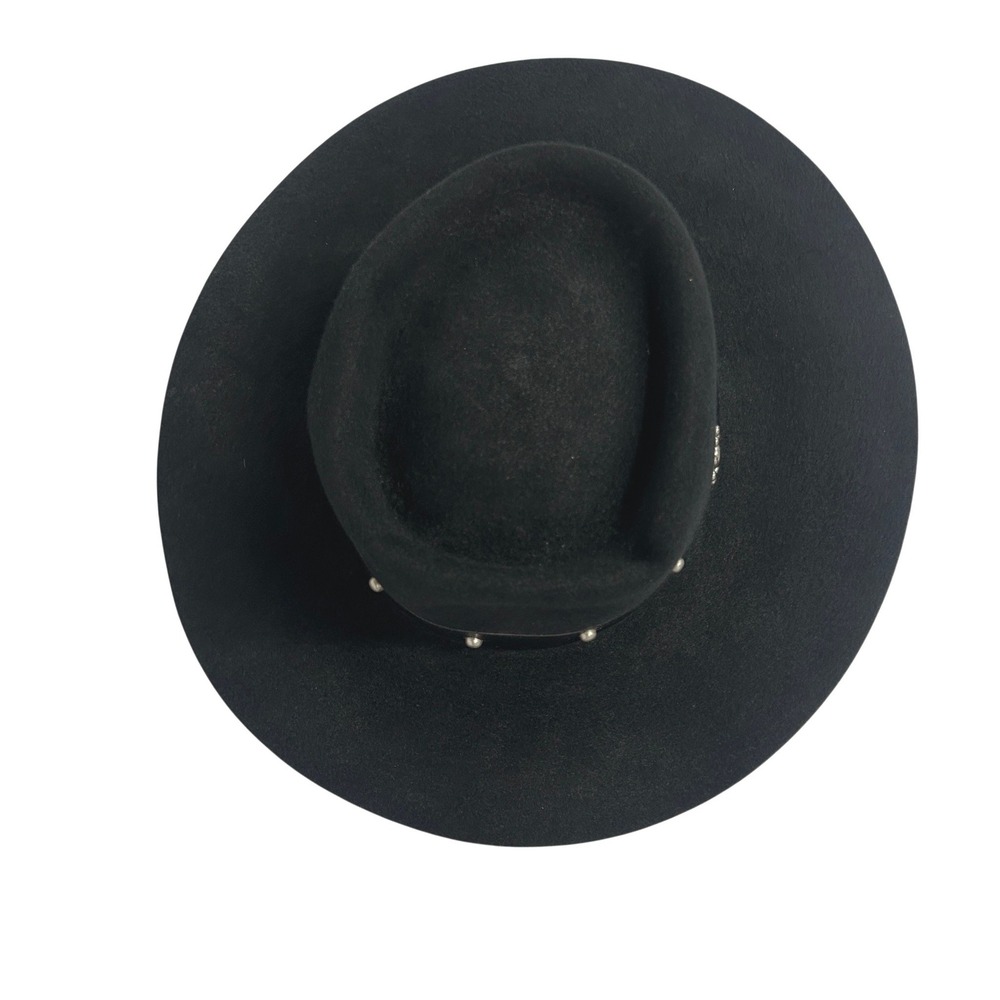 Dorfman Pacific Dakota 100% Wool Cowboy Hat 7 1/4 Black Studded Western Goth - Picture 3 of 10